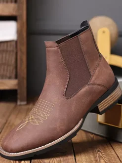 Bottes de cowboy western pour hommes bottines Chelsea à bout carré bottines décontractées à broderies rétro