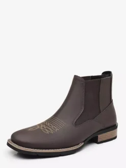Bottes de cowboy western pour hommes bottines Chelsea à bout carré bottines décontractées à broderies rétro