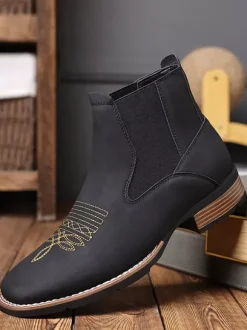 Bottes de cowboy western pour hommes bottines Chelsea à bout carré bottines décontractées à broderies rétro