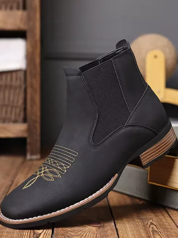 Bottes de cowboy western pour hommes bottines Chelsea à bout carré bottines décontractées à broderies rétro