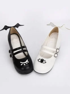 Bottes de lolita noires en patchwork à talons épais Déguisements Halloween