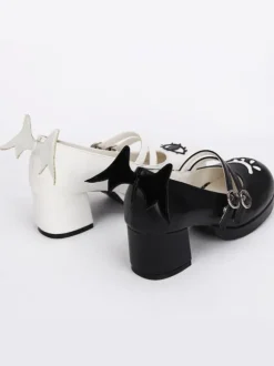 Bottes de lolita noires en patchwork à talons épais Déguisements Halloween