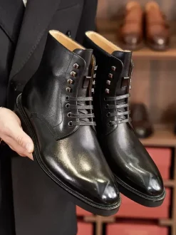 Bottes De Travail Hommes Bottines Martin Noires Chics À Lacet Chic