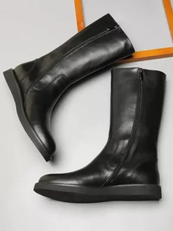 Bottes De Travail Hommes En Cuir De Vachette Bottes Hautes Classiques Noires