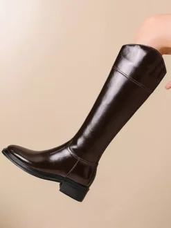 Bottes d'équitation noires pour femmes bottes plates à bout rond