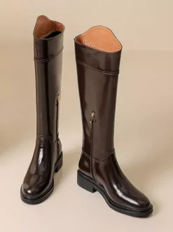 Bottes d'équitation noires pour femmes bottes plates à bout rond