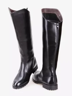 Bottes d'équitation pour hommes noires bout rond boucle montantes jusqu'aux genoux
