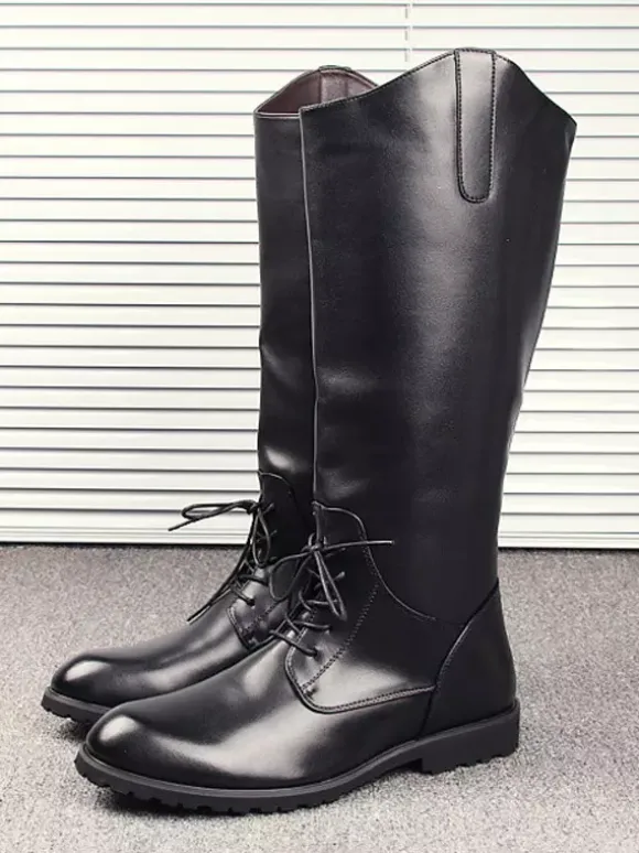 Bottes d'équitation pour hommes noires à bout rond et à lacets montantes jusqu'aux genoux