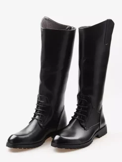 Bottes d'équitation pour hommes noires à bout rond et à lacets montantes jusqu'aux genoux