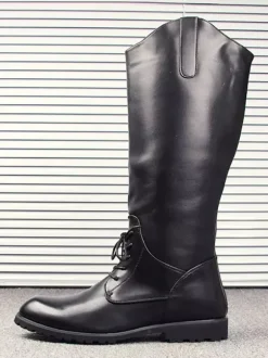 Bottes d'équitation pour hommes noires à bout rond et à lacets montantes jusqu'aux genoux