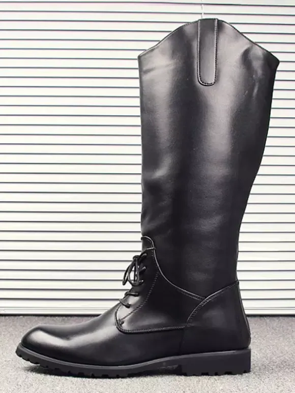 Bottes d'équitation pour hommes noires à bout rond et à lacets montantes jusqu'aux genoux
