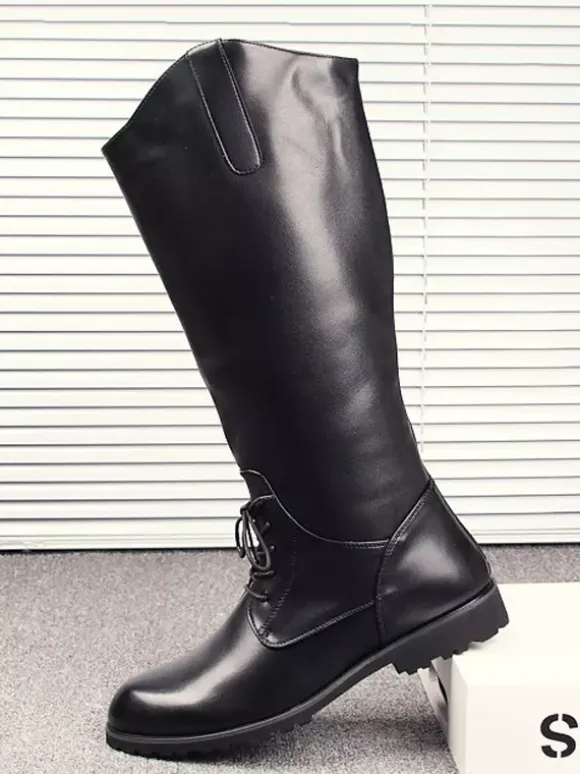 Bottes d'équitation pour hommes noires à bout rond et à lacets montantes jusqu'aux genoux