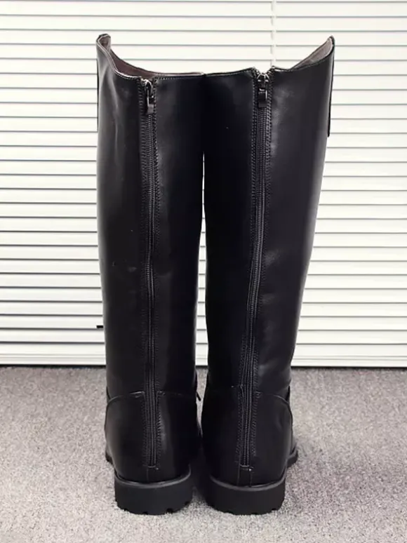 Bottes d'équitation pour hommes noires à bout rond et à lacets montantes jusqu'aux genoux