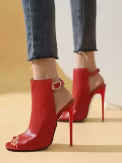 Bottes d'été blanches pour femmes Peep Toe Stiletto Heel PU Leather Summer Low-Tops Boots