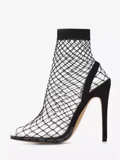 Bottes d'été noires bout pointu Plaid PVC Synthétique polyuréthane Plaid bottes d'été pour les femmes