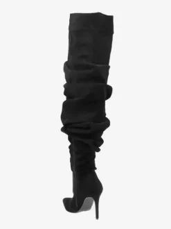 Bottes en daim au-dessus du genou Bottes noires à bout pointu et à talons hauts