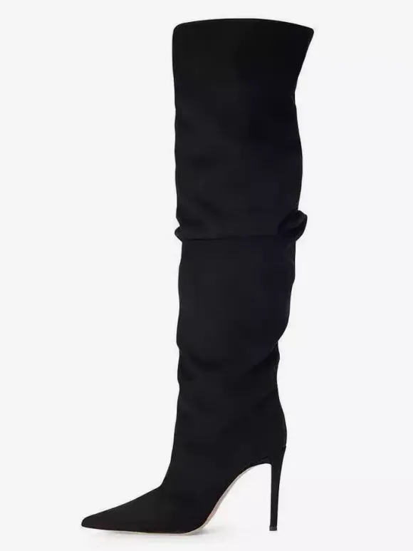 Bottes en daim au-dessus du genou Bottes à talons hauts à bout pointu en daim pour femmes