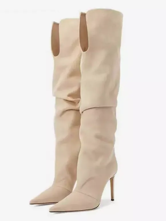 Bottes en daim au-dessus du genou Bottes à talons hauts à bout pointu en daim pour femmes