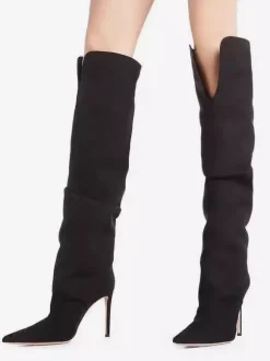 Bottes en daim au-dessus du genou Bottes à talons hauts à bout pointu en daim pour femmes