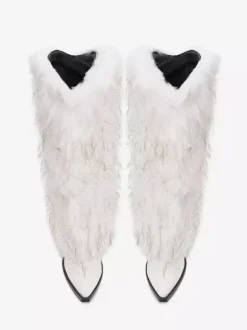 Bottes en fausse fourrure pour femmes bout pointu talon épais bottes hautes au genou