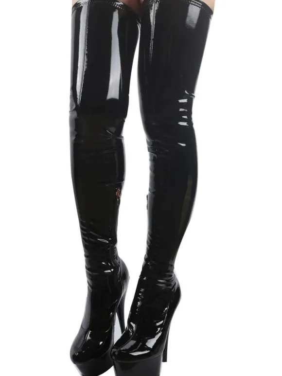 Bottes Femmes 2026 Noir Sexy Plateforme Amande Talon Haut Bottes au Dessus de Genou Cuissardes