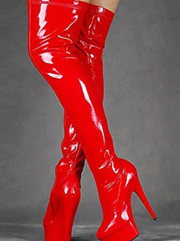Bottes Femmes 2026 Noir Sexy Plateforme Amande Talon Haut Bottes au Dessus de Genou Cuissardes