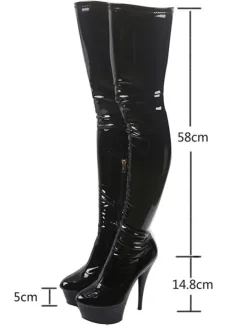 Bottes Femmes 2026 Noir Sexy Plateforme Amande Talon Haut Bottes au Dessus de Genou Cuissardes