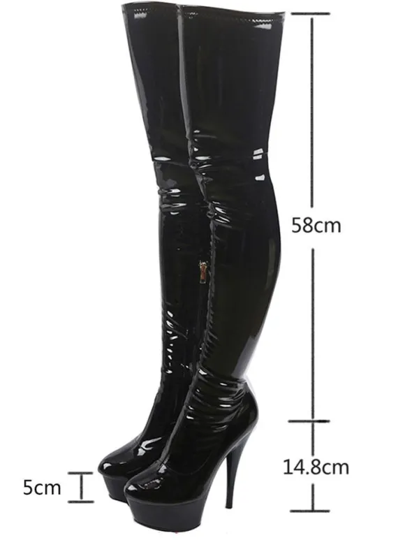 Bottes Femmes 2026 Noir Sexy Plateforme Amande Talon Haut Bottes au Dessus de Genou Cuissardes