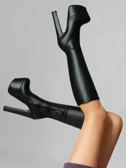 Bottes Femme Verni Sexy Bout Rond Talon Épais Cuissardes Plateforme Épais