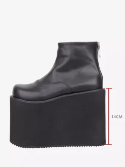 Bottes Gothic Lolita à plateforme bout rond en cuir PU noir hauteur cheville
