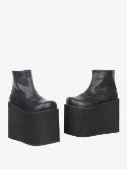 Bottes Gothic Lolita à plateforme bout rond en cuir PU noir hauteur cheville