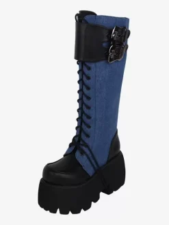 Bottes gothiques Lolita avec 艙illets noirs bout rond métallique chaussures Lolita en cuir PU