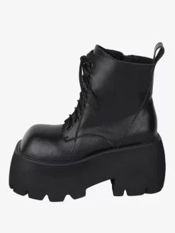 Bottes gothiques Lolita noires à lacets chaussures Lolita en cuir PU à bout carré
