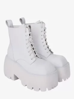 Bottes gothiques Lolita noires à lacets chaussures Lolita en cuir PU à bout carré