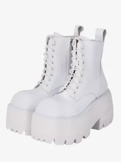 Bottes gothiques Lolita noires à lacets chaussures Lolita en cuir PU à bout carré