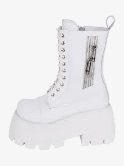 Bottes gothiques épaisses Lolita blanches en PU à bout rond chaussures Lolita en cuir PU