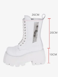 Bottes gothiques épaisses Lolita blanches en PU à bout rond chaussures Lolita en cuir PU