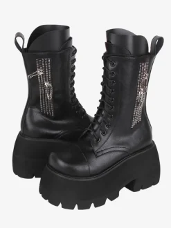 Bottes gothiques épaisses Lolita blanches en PU à bout rond chaussures Lolita en cuir PU