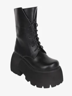 Bottes gothiques épaisses Lolita en cuir PU à bout rond chaussures Lolita blanches