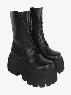 Bottes gothiques épaisses Lolita en cuir PU à bout rond chaussures Lolita blanches