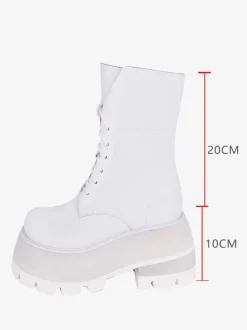 Bottes gothiques épaisses Lolita en cuir PU à bout rond chaussures Lolita blanches