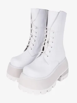 Bottes gothiques épaisses Lolita en cuir PU à bout rond chaussures Lolita blanches
