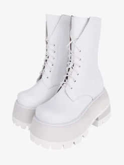 Bottes gothiques épaisses Lolita en cuir PU à bout rond chaussures Lolita blanches