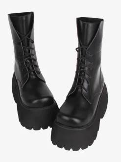 Bottes gothiques épaisses Lolita en cuir PU à bout rond chaussures Lolita blanches