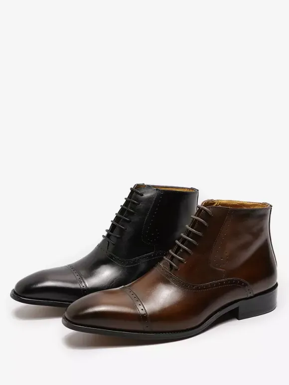 Bottes habillées pour hommes chaussures britanniques à bout pointu à lacets et à bout rapporté en cuir