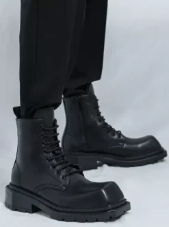 Bottes habillées rigides à bout carré pour homme chaussures habillées en cuir à lacets avec semelle épaisse