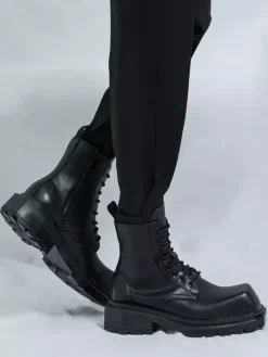 Bottes habillées rigides à bout carré pour homme chaussures habillées en cuir à lacets avec semelle épaisse