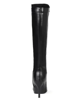 Bottes hautes au genou Bottes à talons aiguilles à bout pointu de couleur unie pour femmes