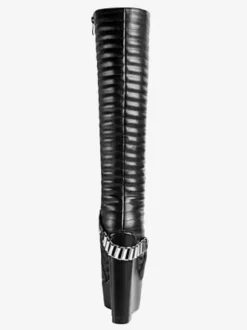Bottes hautes au genou femmes en PU noir chic avec boucle talon compensé