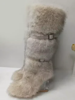 Bottes hautes à bout rond et talon compensé transparent en fausse fourrure pour femmes